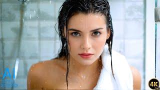 4K AI Art Lookbook Video of AI Girl ｜ Womans Wet Hair and Glistening Skin in Shower