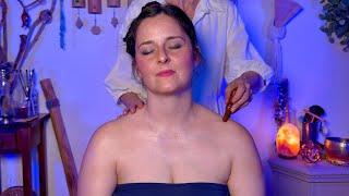 ASMR Real Person Neck Shoulder MASSAGE  Brushing Hair  REIKI ENERGY CLEANING and Sound Bath