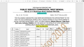 WBPSC ICDS Supervisor Final Result OUT  Official Cut Off Marks  @giftofthegabedu9317