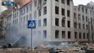 Ukraine- Kharkiv university ablaze after Russian missile hit