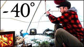 -40° Solo Camping 4 Days  Snowstorm & Hot Tent on the Ice