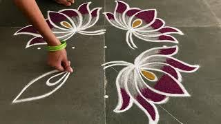 Aani maadham 5*1 lotus Kolam designs Simple lotus Mugulu designs easy rangoli designs