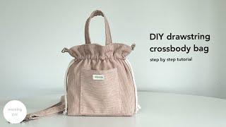 DIY drawstring crossbody bag with pocket  How to make a pink crossbody bag