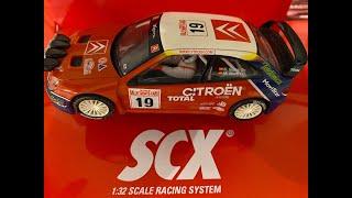 slotcar test drive SCX Citroën Xsara WRC - model racing car 132 scale with real AWD track test