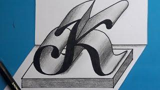 3d Drawing Letter K On Flat Paper For Beginners  How To Write Easy Trick Art With Pencil - Marker