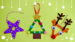 Popsicle Stick Xmas Ornaments DIY Ideas Step By Step Tutorial for Kids Xmas Craft DIY idea for kids