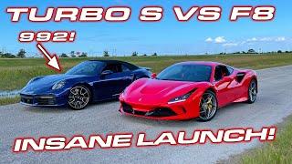 INSANE STREET LAUNCH * 992 Turbo S Launch Control Testing vs Ferrari F8 Tributo