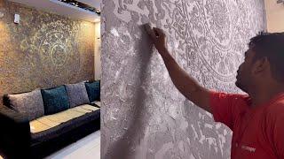 How to make Mandala Wall Texture Desing interior  Wall Texture making ideas