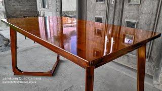 PROSES LENGKAP FINISHING pintu meja kayu jati PU CLEAR GLOSS DUREVOLE HYBRID bukan melamine gloss