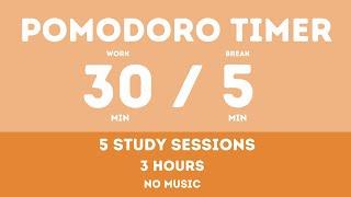 30  5  Pomodoro Timer - 3 hours study  No music - Study for dreams - Deep focus - Study timer