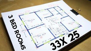 33 x 25 simple building plan II 33*25 ghar ka naksha II 33 x 25 home design II 3 bhk house plan