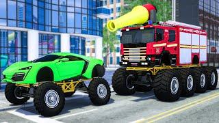 Giant Monster Machines Giant Villain Machine Assembly-Wheel City Heroes-Fire Truck Cartoon for Kids