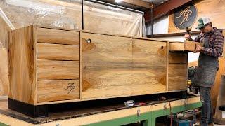 Handcrafted Credenza in Texas Pecan with Sliding Bypass Doors