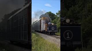 TEENY TINY STEAM TRAIN Pulls HUGE Autorack Train Car Video by Hoosier Valley Railroad Museum