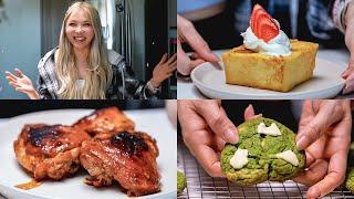 relaxing cooking ASMR  strawberry french toast soy sauce chicken matcha cookies