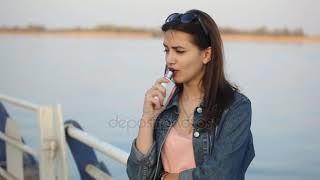 Elegant Girl Stands Dnipro Smokes Cigarettein Spring Profile Young Lady