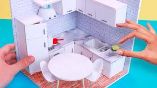 DIY Miniature DollHouse Rooms Tutorial - Kitchen