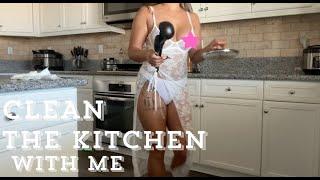4K WHITE TRANSPARENT LINGERIE  CLEAN THE KITCHEN WITH ME