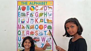 English Alphabets through chart  abcd  a for apple b for ball c for cat  abcde  Phonics song