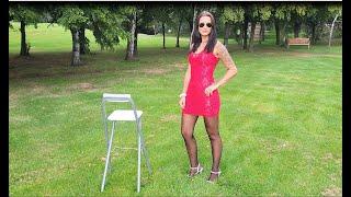 Klaudia Rosa TRAILER 1 Red Lace Dress Nylon Black Polka Dot Pantyhose Silver Glitter Heels Review