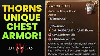 Diablo 4 RAZORPLATE Thorns UNIQUE Chest Armor for DruidBarbarian Builds