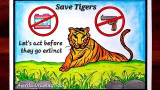 International Tiger Day Poster Drawing  Save Tiger Poster  World Tiger Day Drawing  Save Wildlife