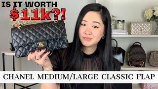 CHANEL MEDIUMLARGE CLASSIC FLAP REVIEW WEAR & TEAR WHAT FITS & MOD SHOTS  CHANEL PRICE INCREASE