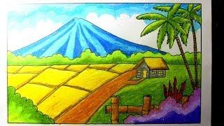 oil pastel-ricefield scenery for kids