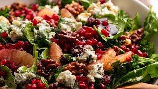 Pomegranate Salad - with Spinach marinated kale honey candied walnuts and blue cheese