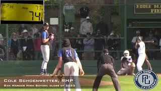 Cole Schoenwetter Prospect Video RHP San Marcos High School Class of 2023 CF Cam vs Santa Barbara