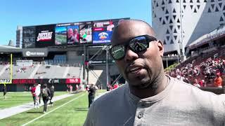 Former UC pass rusher Trent Cole at spring game April 13 2024