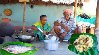 BIG SIZE FISH BIRYANI  cutting & cooking big size fish biryani by our grandfather & grandmother 