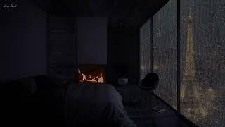 Cozy Rainy Night Paris with Rain Sounds Thunderstorm Fireplace in Bedroom for Sleeping