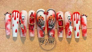 Let’s Create Spooky Halloween Nails Set w Gel Extension coffin XL Blossom Gel Charms