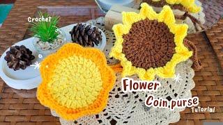 Crochet Sunflower coin purse  tutorial merajut dompet koin bentuk bunga matahari