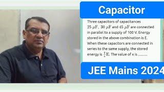 Three capacitors of capacitances 25   μ F    30   μ F 25   𝜇 F    30   𝜇 F and 45   μ F 45   𝜇 F