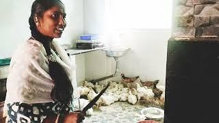 Women slaughter 3 chickens for customers 
