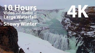 4K HDR 10 hours - Large Winter Waterfall - relaxing calming