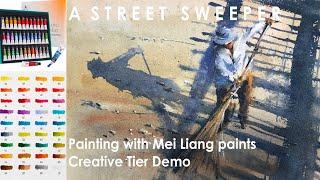 MEI LIANG WATERCOLOR 36 paints set REVIEW + Painting A Street Sweeper