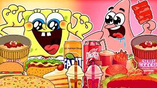 Pink Vs Yellow Eating Emoji Foods challenge Mukbang #Part 2  Spongebob Animation Mukbang