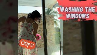 Transparent dress   Cleaning the window #girl #transparent