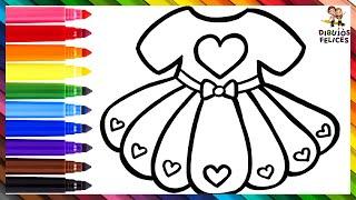 Dibuja y Colorea Un Vestido Con Corazónes ️ Dibujos Para Niños