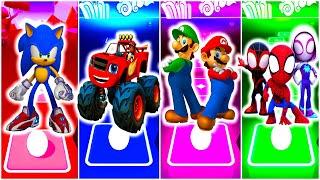 Sonic vs Monster Machins vs Mario&Luigi vs Spider Man  Tiles Hop EDM Rush