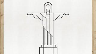 Como dibujar a Cristo Redentor paso a paso FACIL y rapido