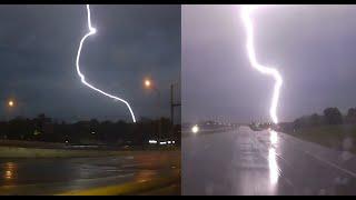 Intense positive CG lightning barrage with shock wave thunder blasts