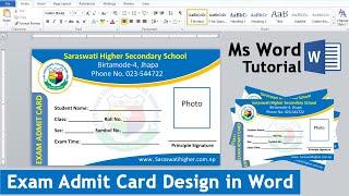 How to Make School Exam Admit Card Design in Ms word Tutorial