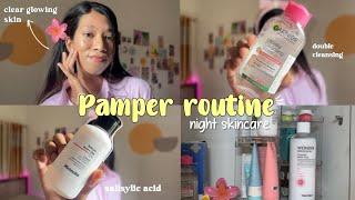 Pamper routine🫧MY NIGHT SKINCARE ROUTINE Simple 6 step routine for clearglowing skin