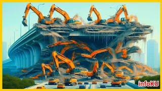 Viral in China  Hundreds of excavators demolish roads in China