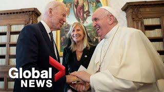 Biden meets Pope tells him hes the most significant warrior of peace hes ever met