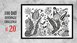 20 # 100 days of tangling  zentangle 100 day challenge  zentangle doodle art  zentangle art